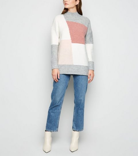 Light Grey Colour Block  Longline Jumper
