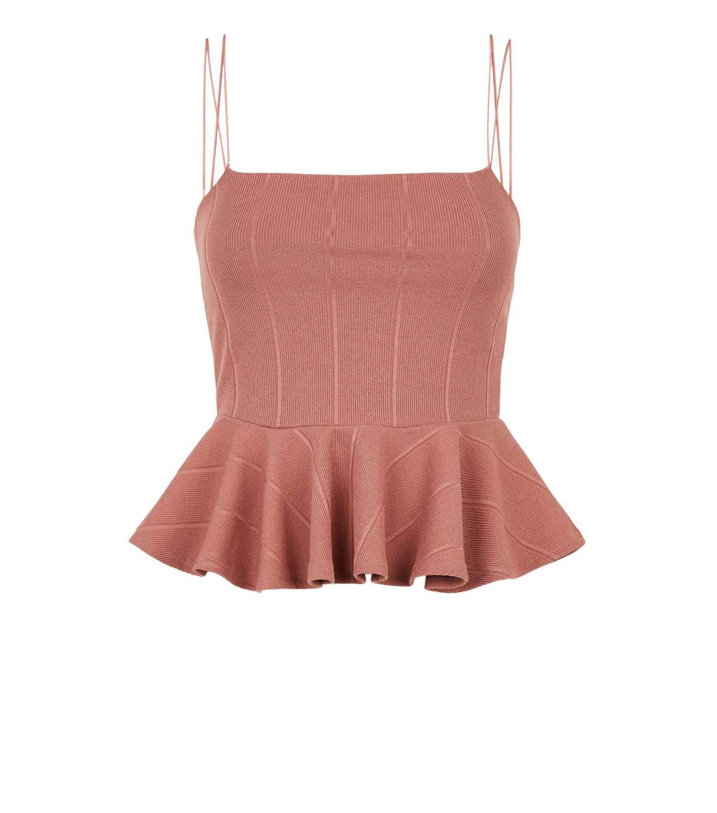 Rust Ribbed Strappy Peplum Cami Image 4