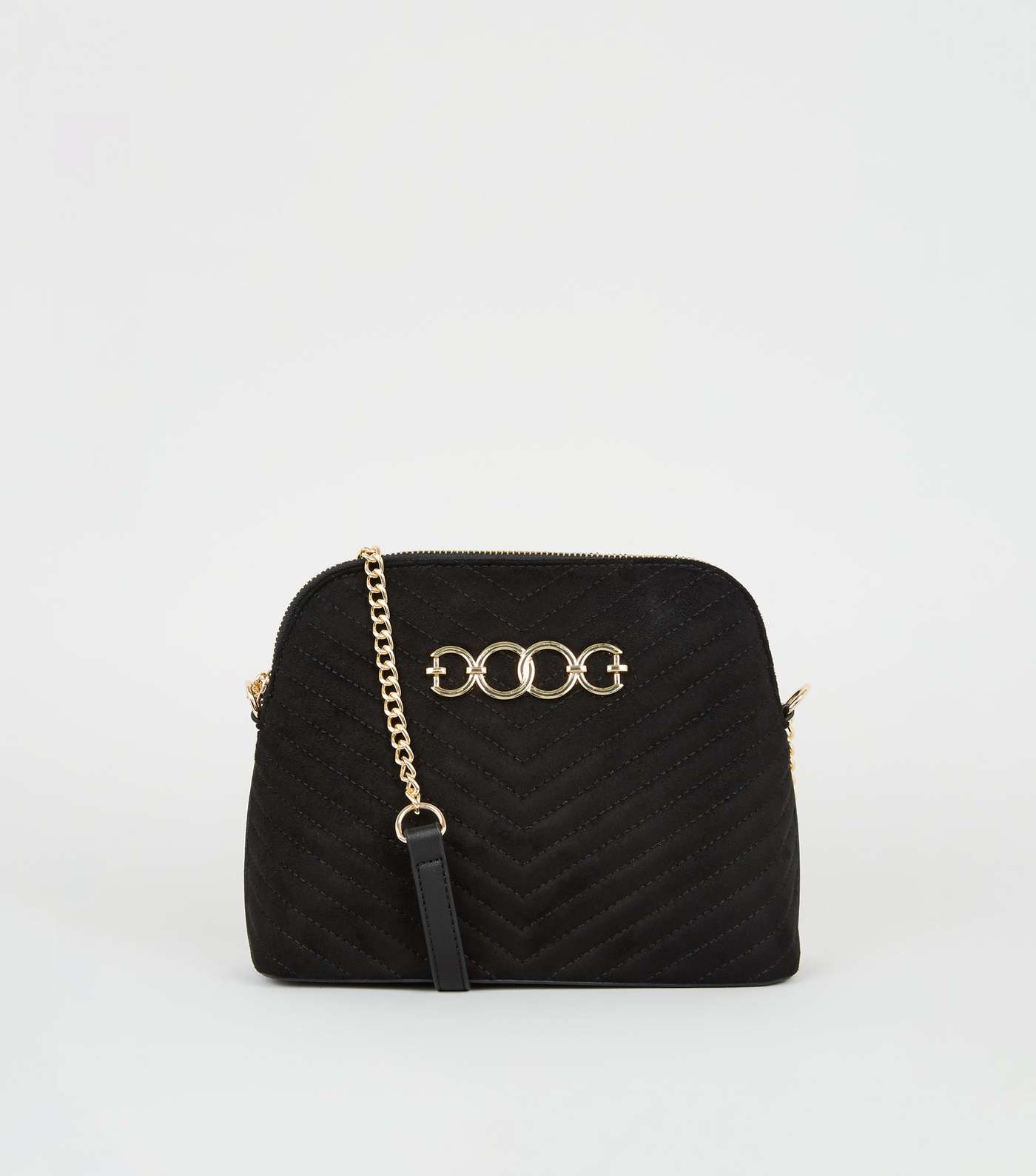 Black Quilted Suedette Cross Body Bag