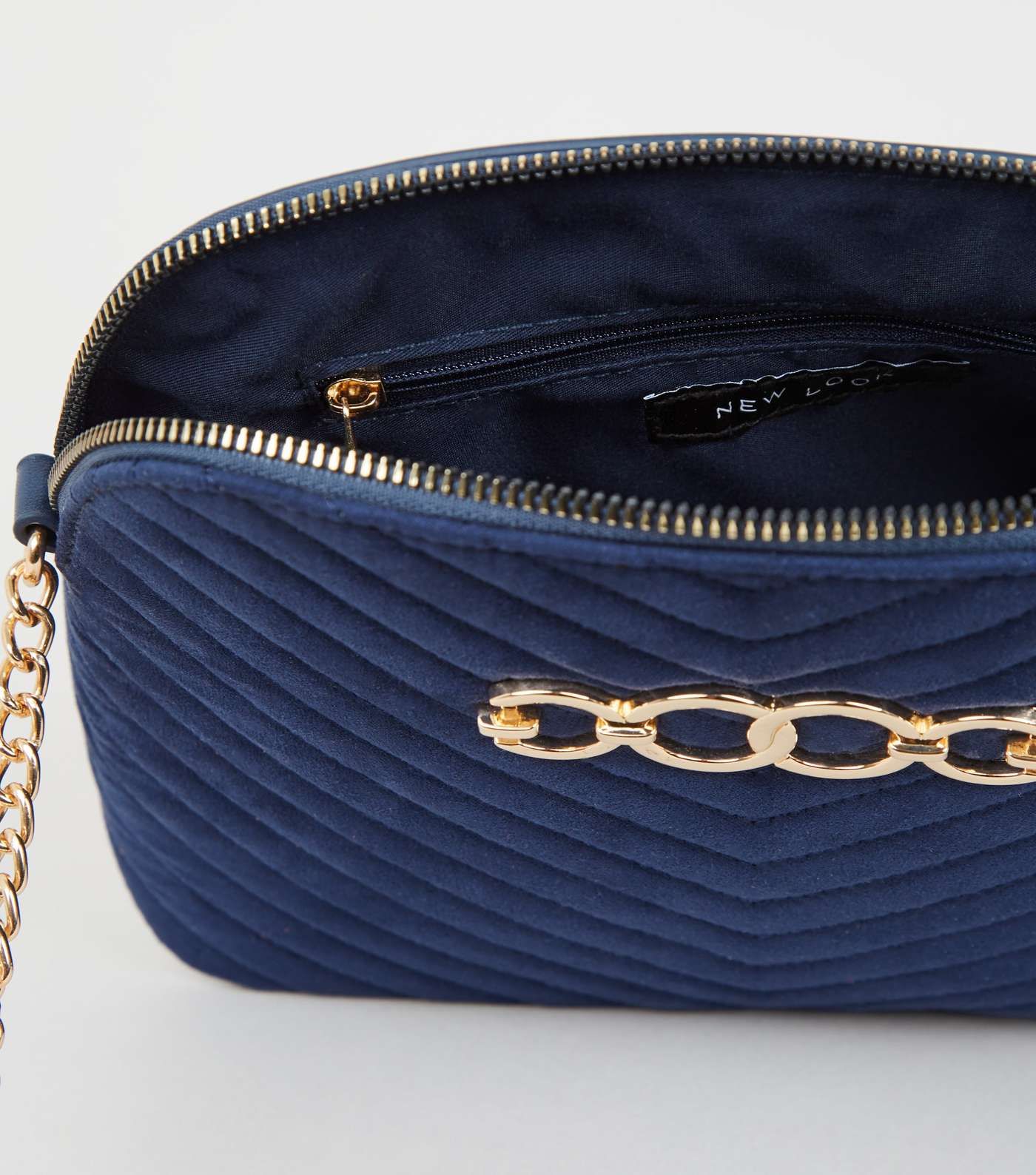 Navy Quilted Suedette Cross Body Bag Image 4