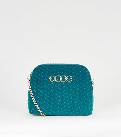 Teal Quilted Suedette Cross Body Bag