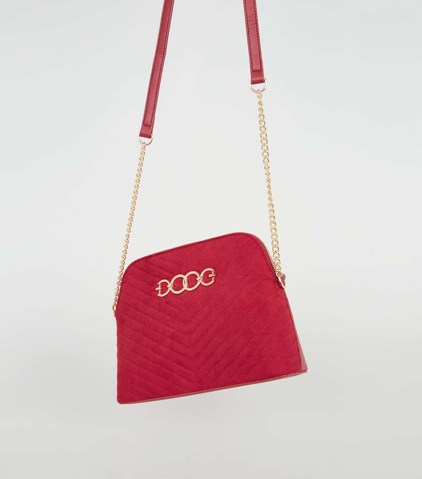 Red Quilted Suedette Cross Body Bag Image 3