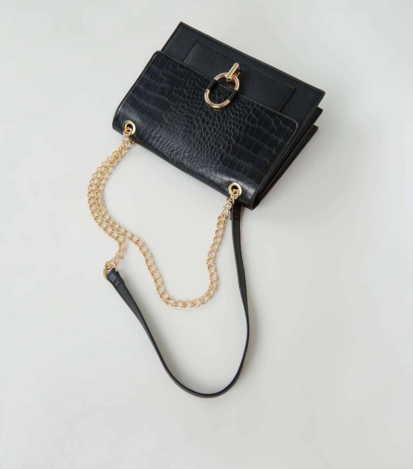 Black Leather-Look Faux Croc Shoulder Bag Image 3