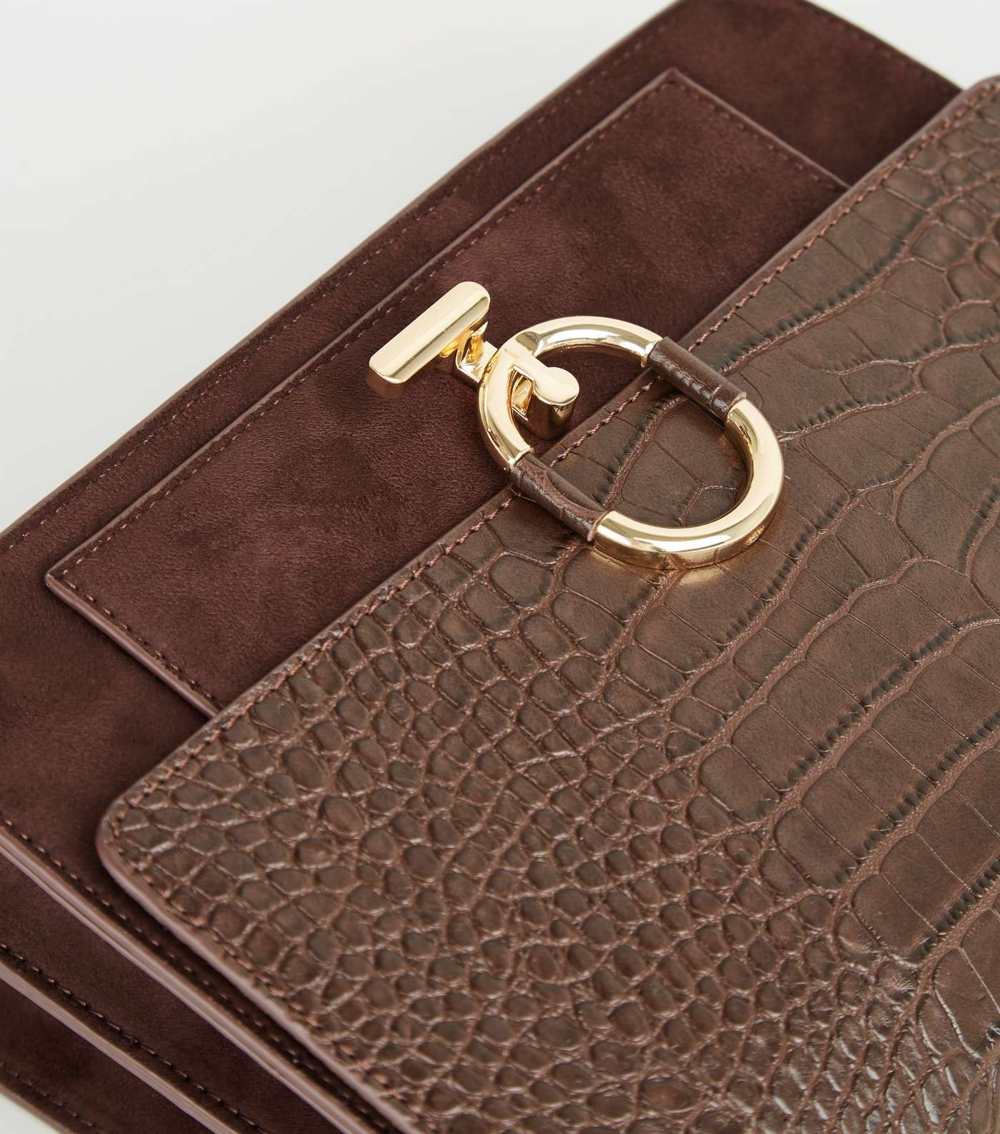 Brown Leather-Look Faux Croc Shoulder Bag Image 4