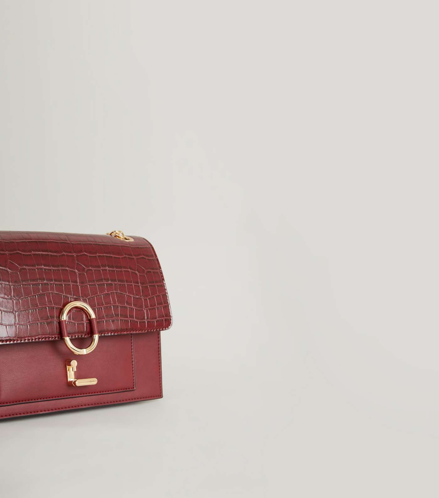 Burgundy Leather-Look Faux Croc Shoulder Bag Image 4