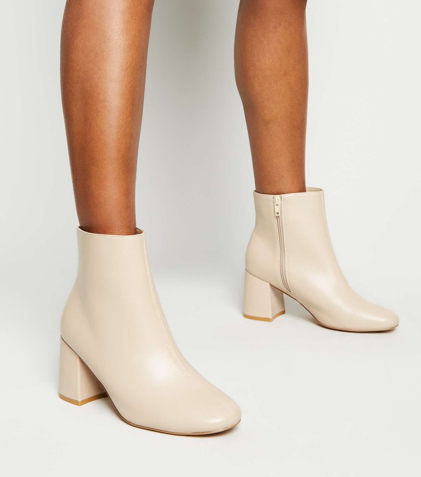 Wide Fit Cream Flared Heel Ankle Boots Image 2