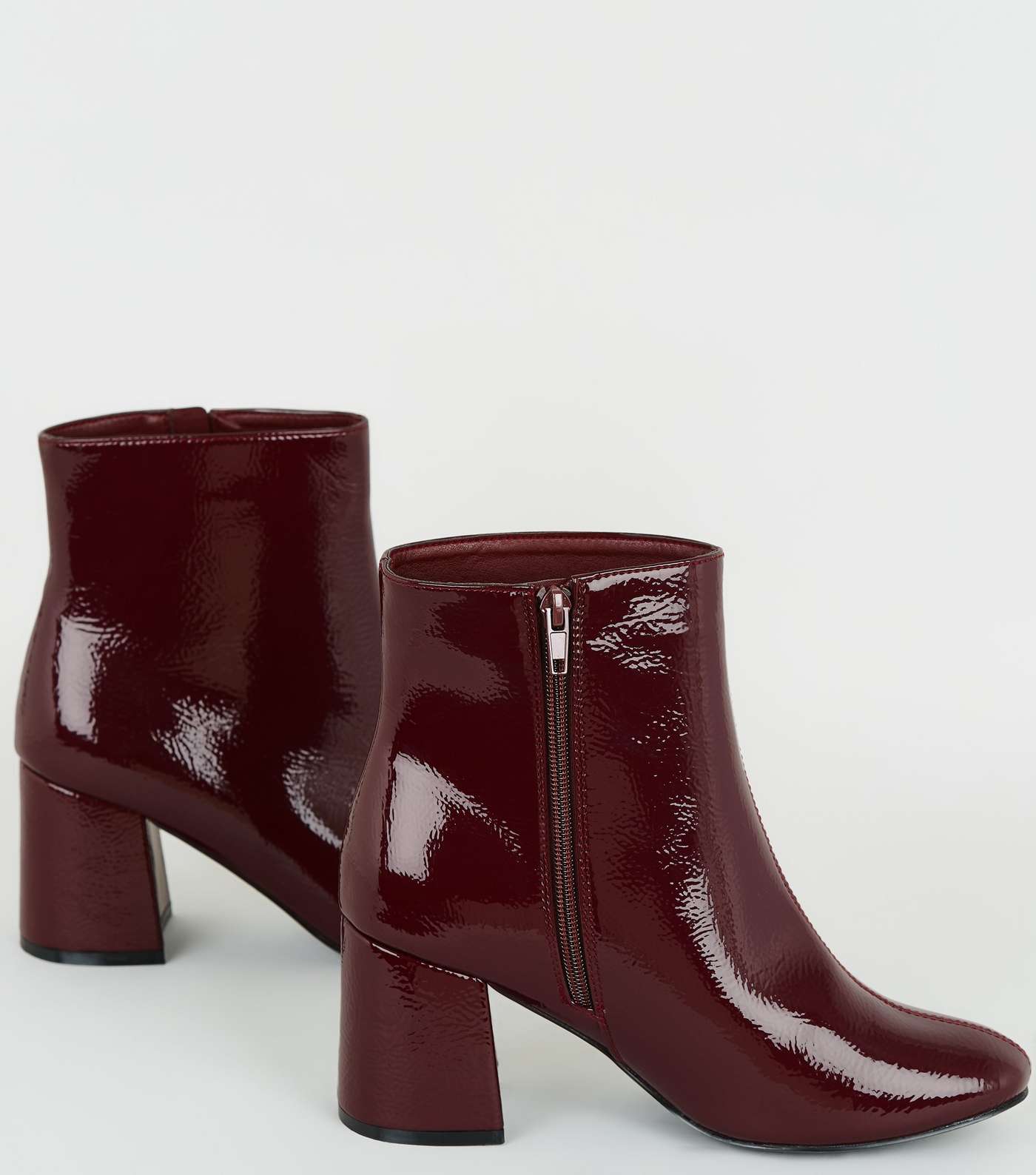 Wide Fit Dark Red Patent Flared Heel Ankle Boots Image 3