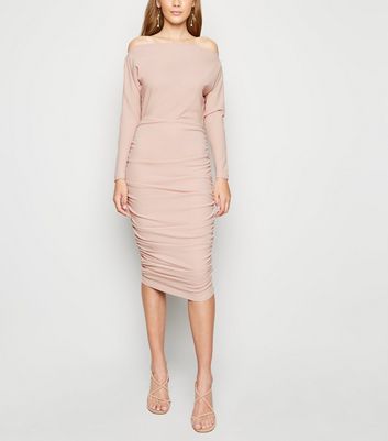 Image of AX Paris Pale Pink Ruched Bodycon Midi Dress New Look