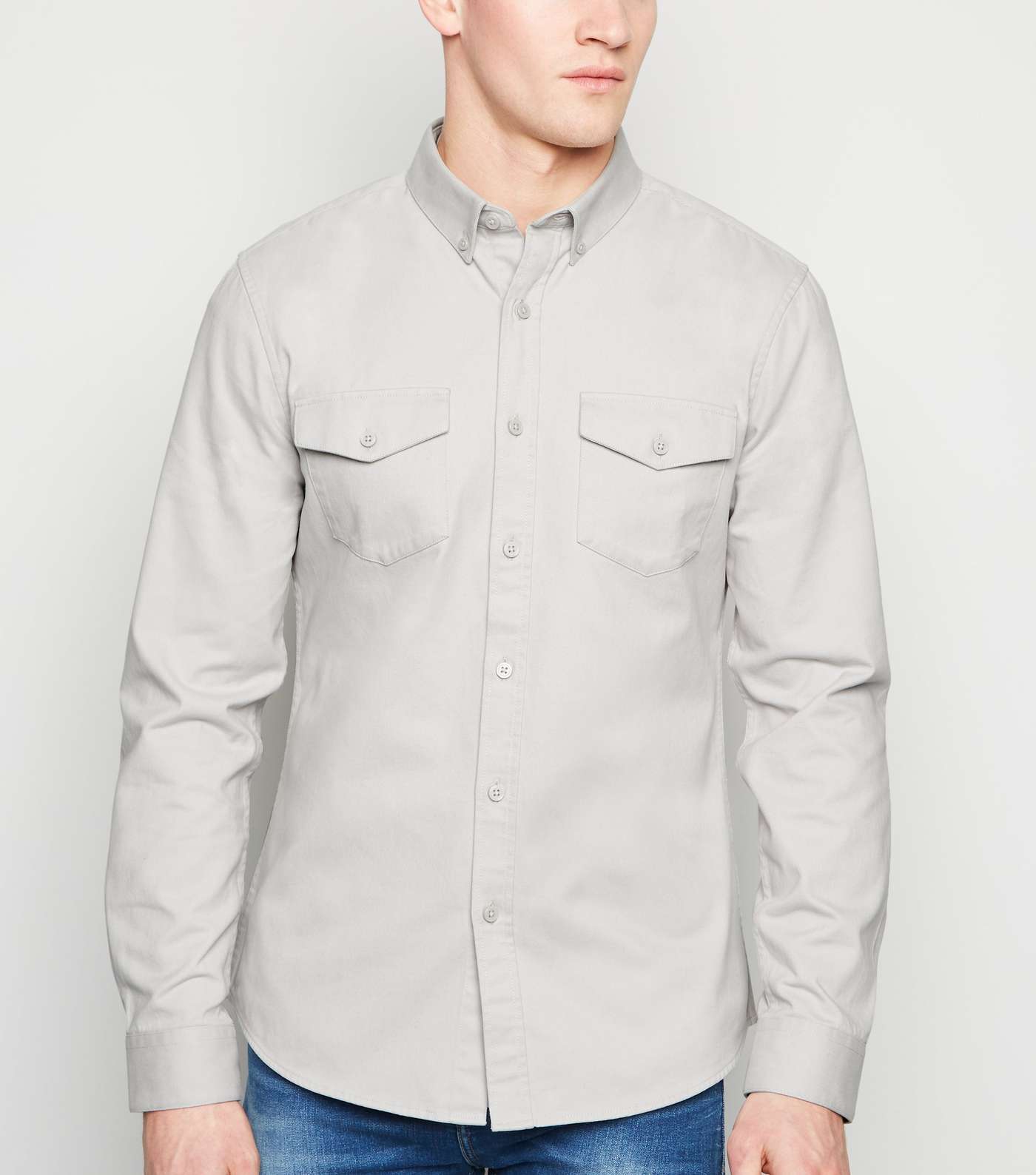Pale Grey Twill Long Sleeve Shirt