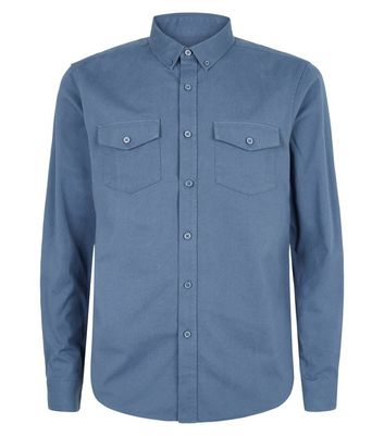 Image of Blue Twill Long Sleeve Shirt New Look