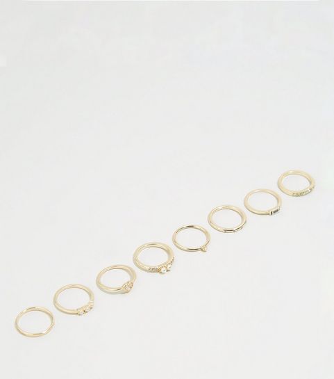 8 Pack Gold Faux Pearl Stacking Rings