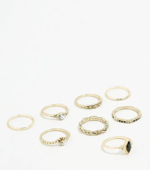 Lot de 8 bagues superposées dorées