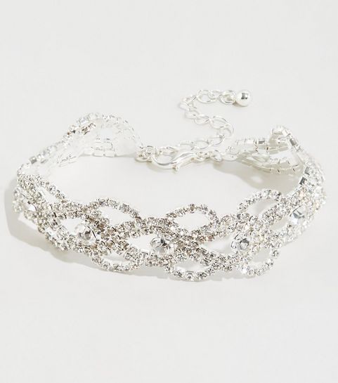 Silver Diamanté Woven Bracelet