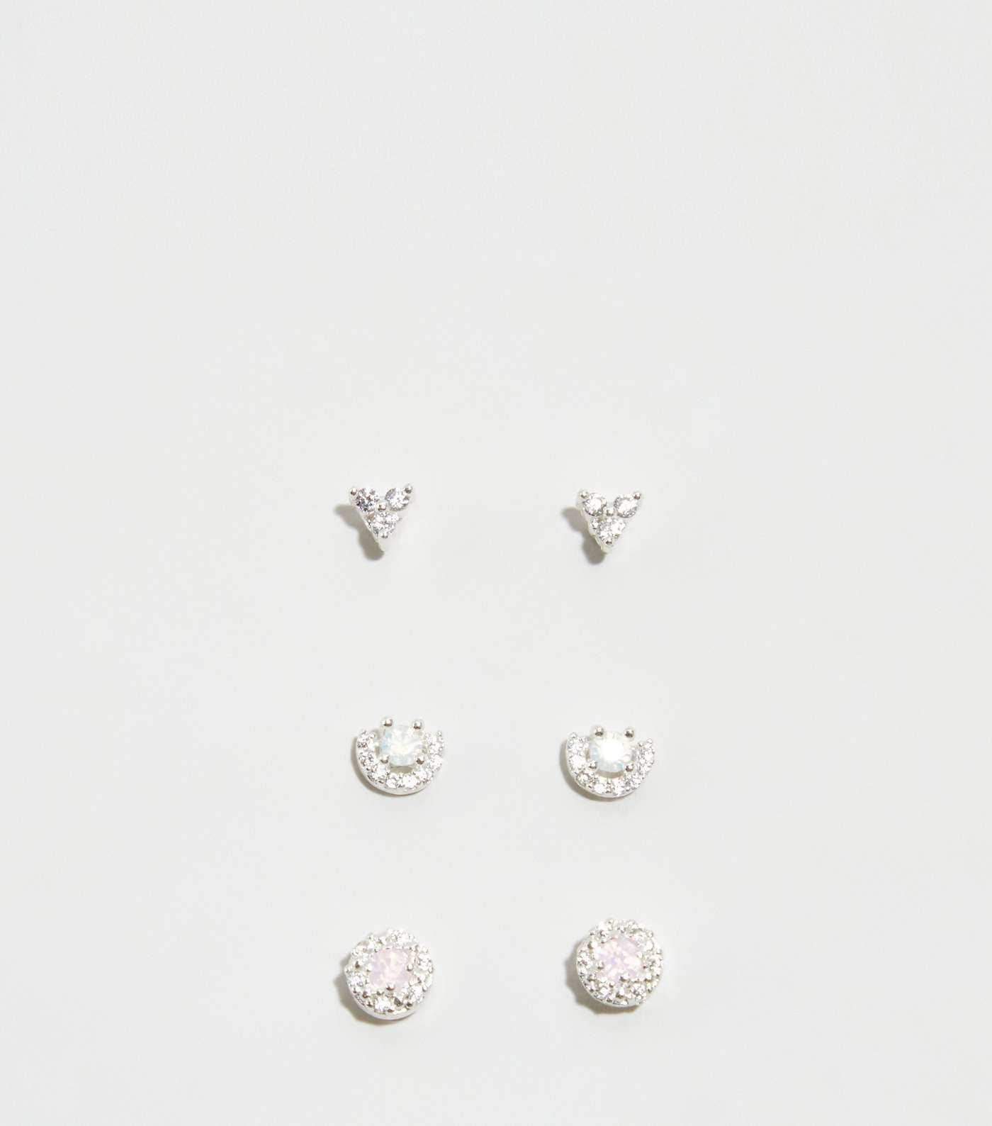 3 Pack Silver Cubic Zirconia Stud Earrings