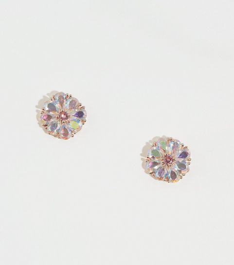 Rose Gold Cubic Zirconia Flower Stud Earrings