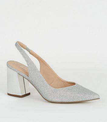 Silver Glitter Flared Block Heel 
