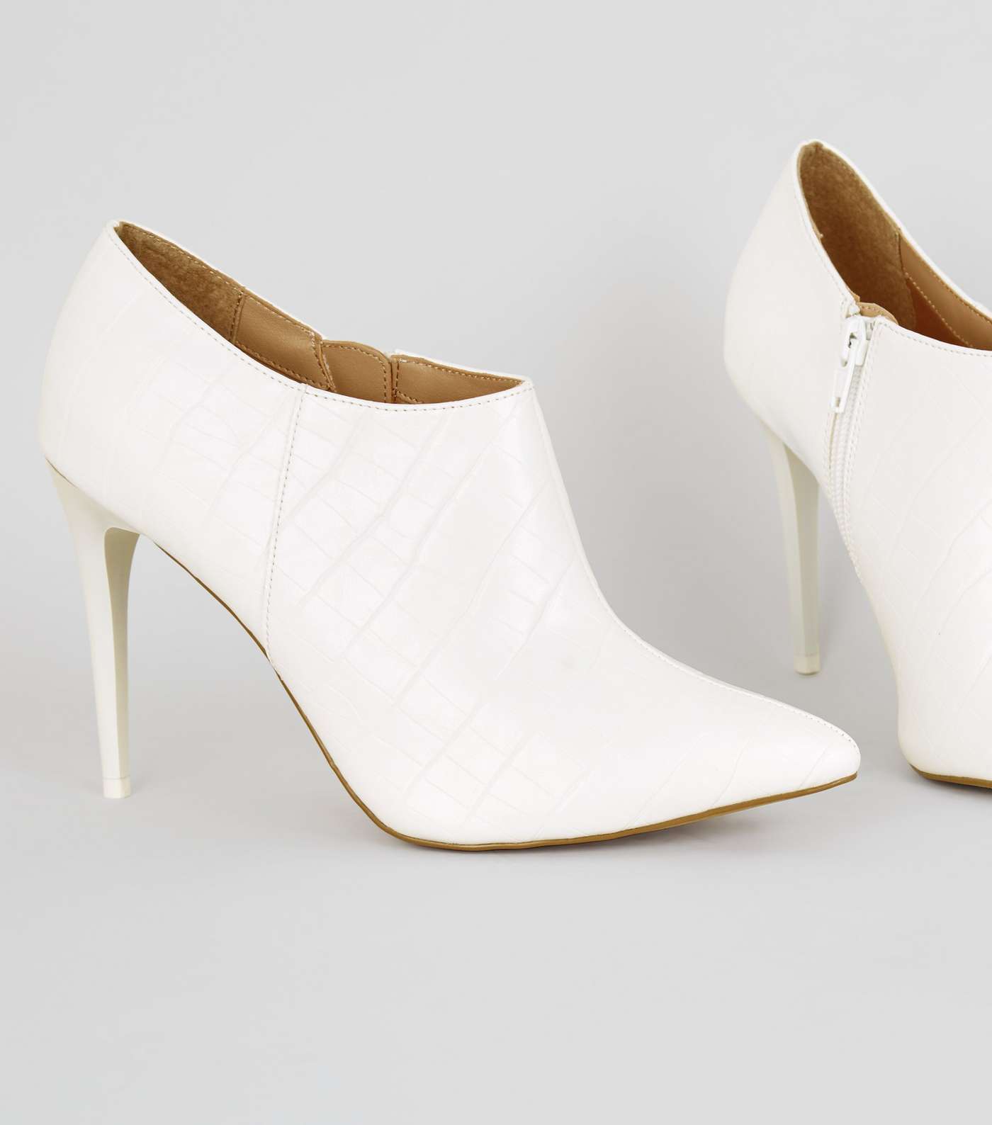 White Faux Croc Pointed Shoe Boots Image 4