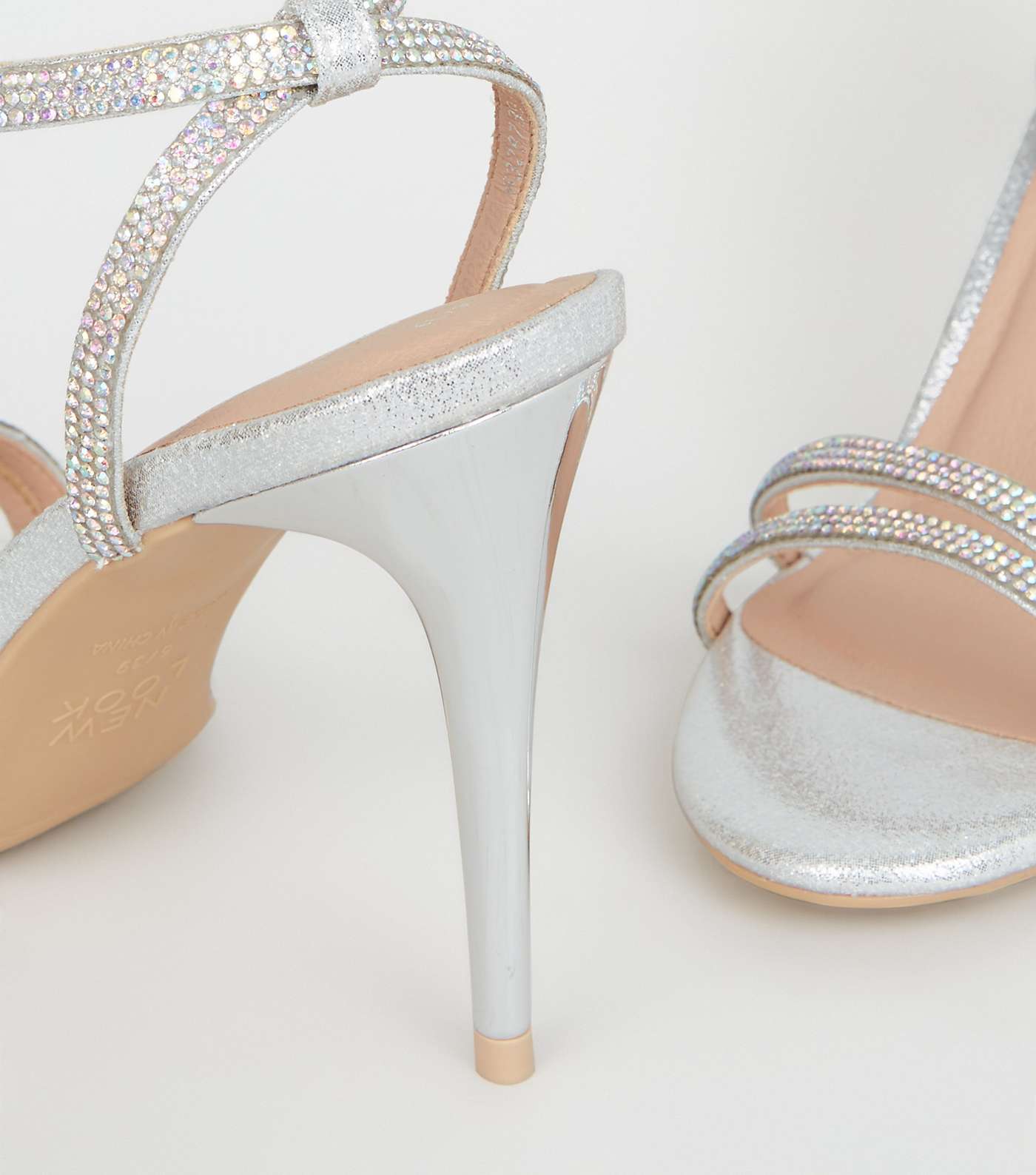 Silver Shimmer Diamanté Strappy Stiletto Sandals Image 4