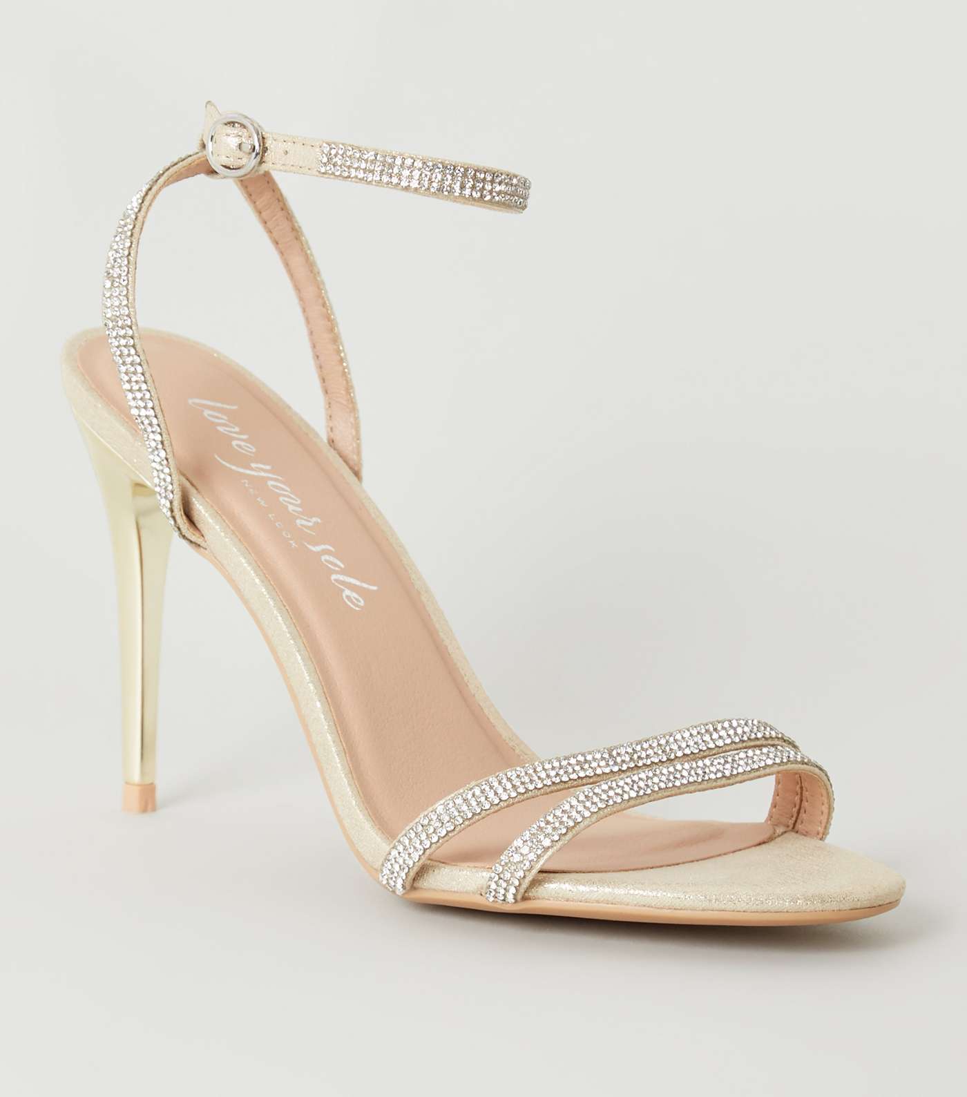 Gold Shimmer Diamanté Strappy Stiletto Sandals