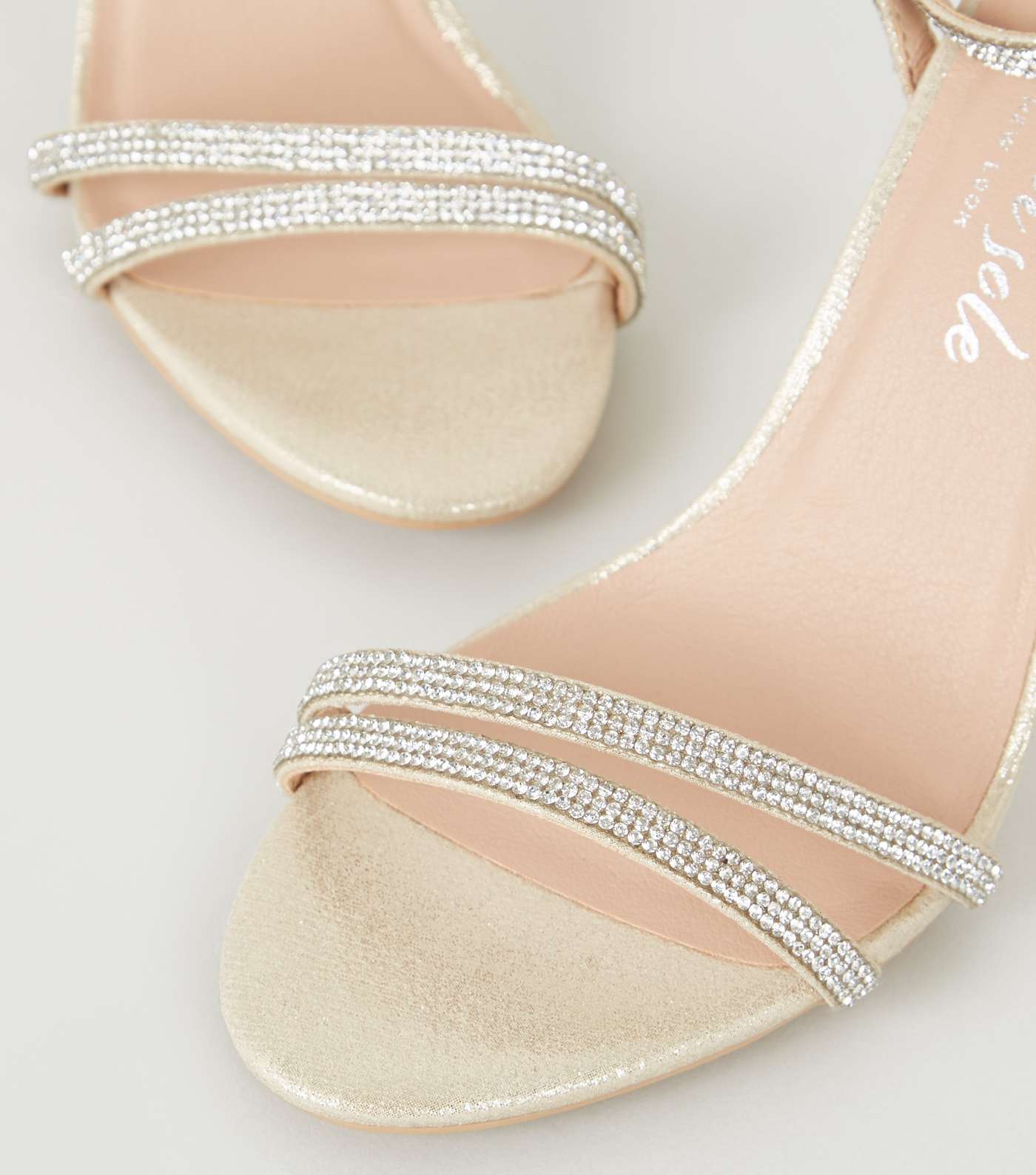 Gold Shimmer Diamanté Strappy Stiletto Sandals Image 3