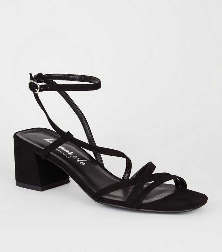 Black Suedette Strappy Mid Heel Sandals