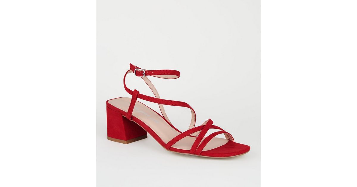 Red Suedette Strappy Mid Heel Sandals | New Look