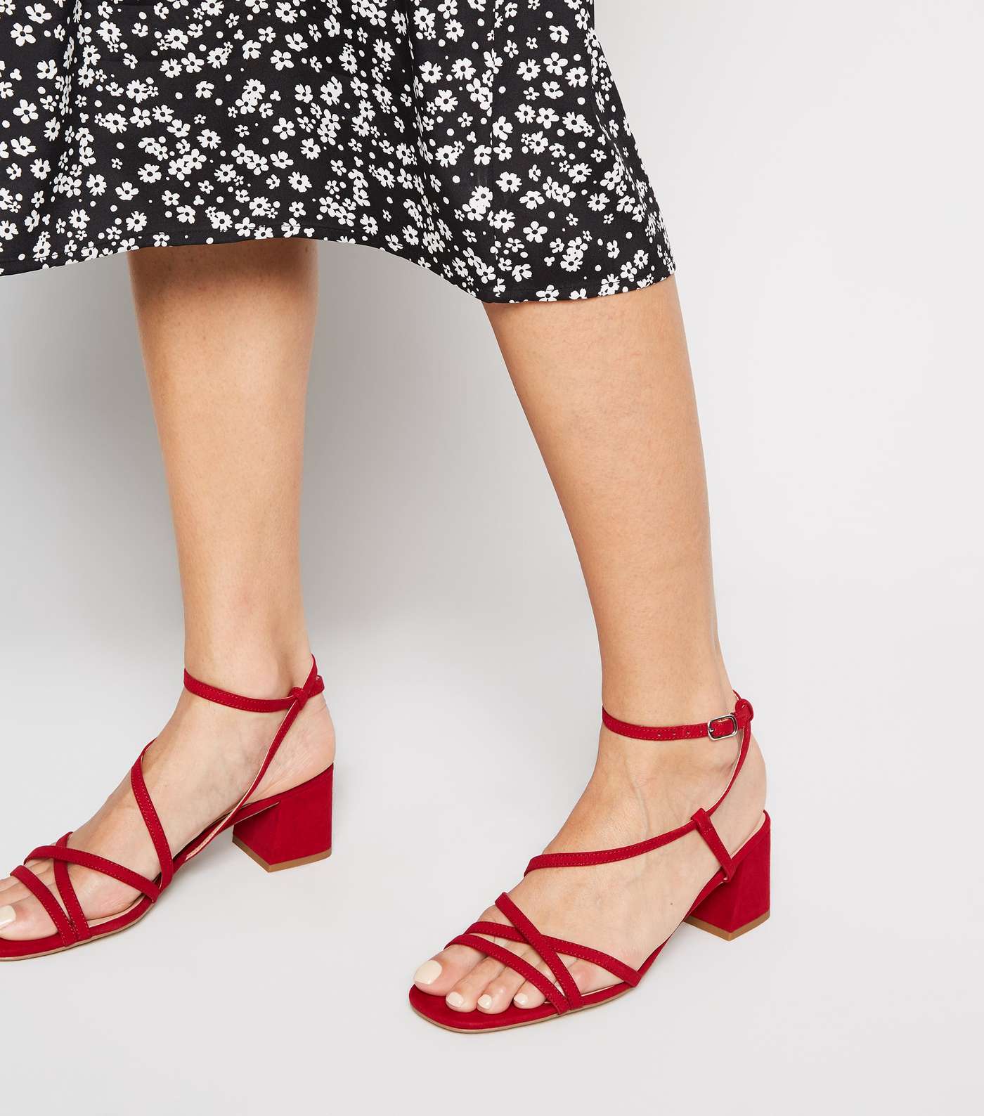 Red Suedette Strappy Mid Heel Sandals Image 2