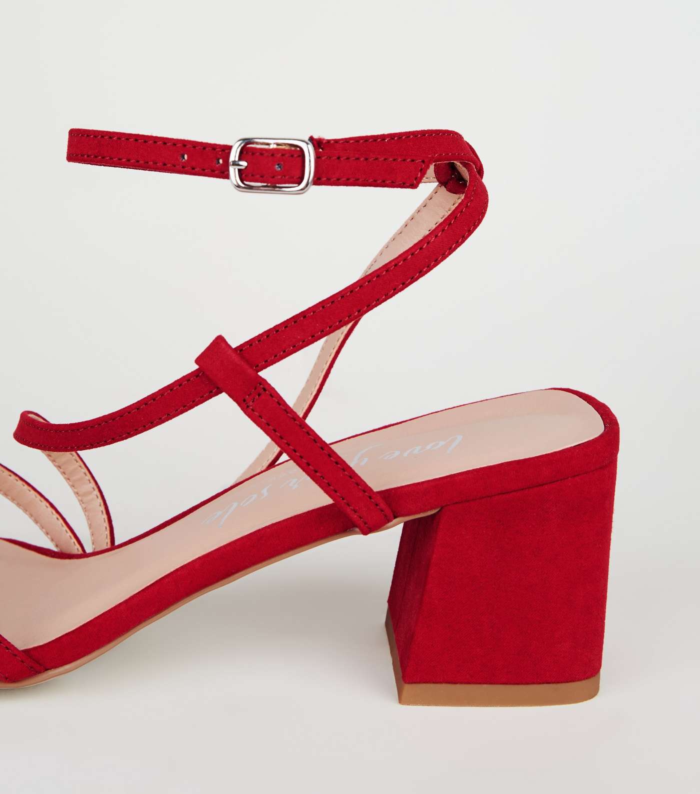 Red Suedette Strappy Mid Heel Sandals Image 4