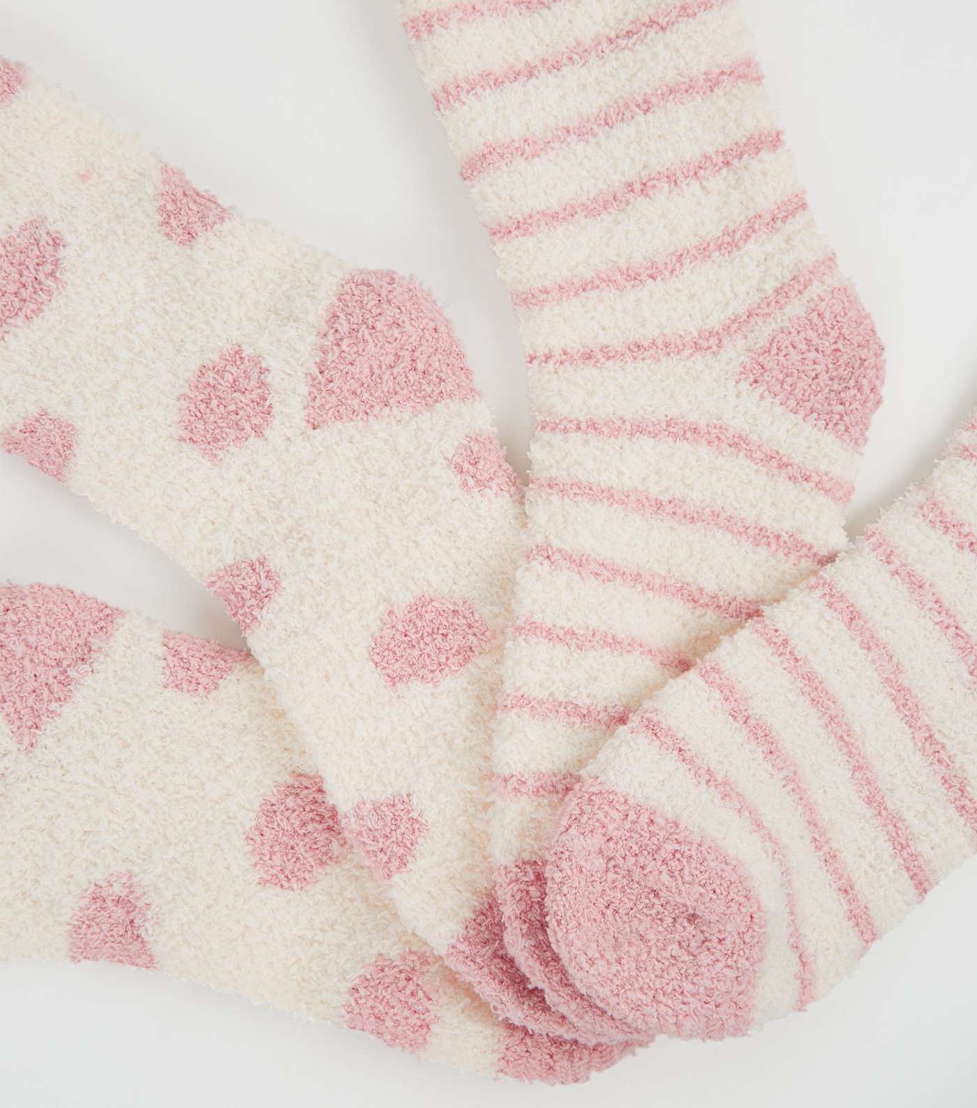 2 Pack Pink Stripe and Spot Fluffy Socks Image 3