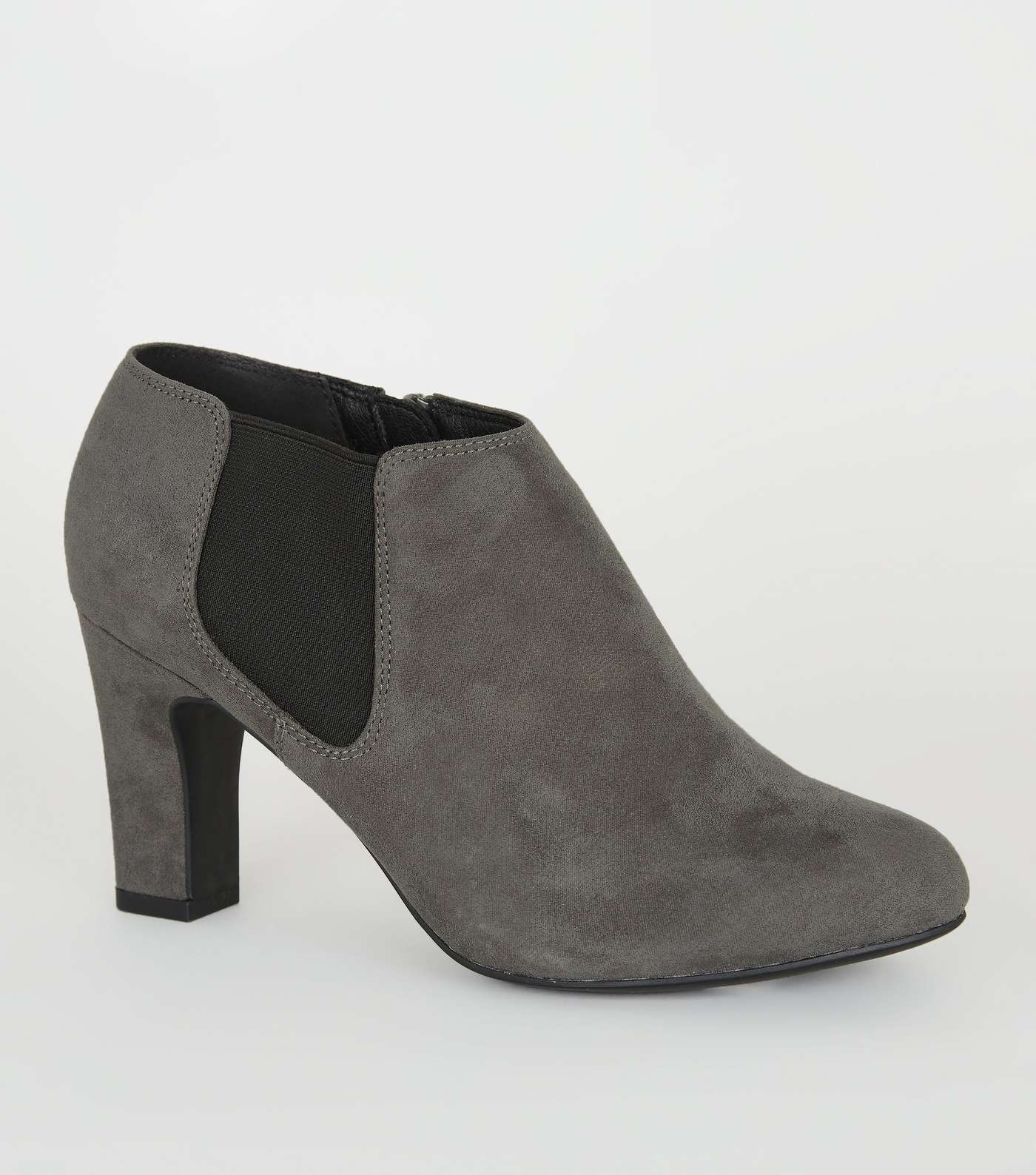 Wide Fit Grey Block Heel Chelsea Shoe Boots