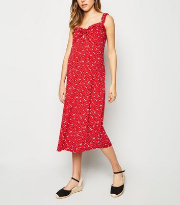 new look red floral midi dress