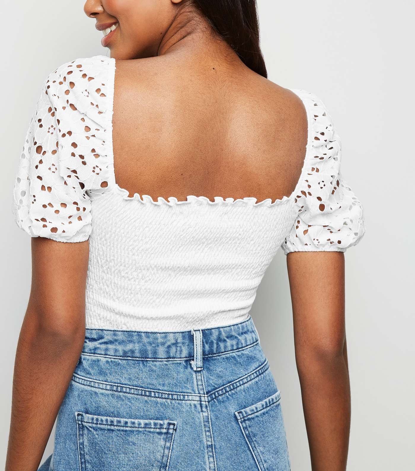 Off White Lace Shirred Milkmaid Top Image 3