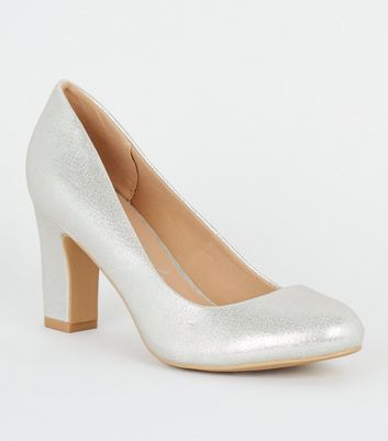 Wide Fit Silver Shimmer Block Heel 