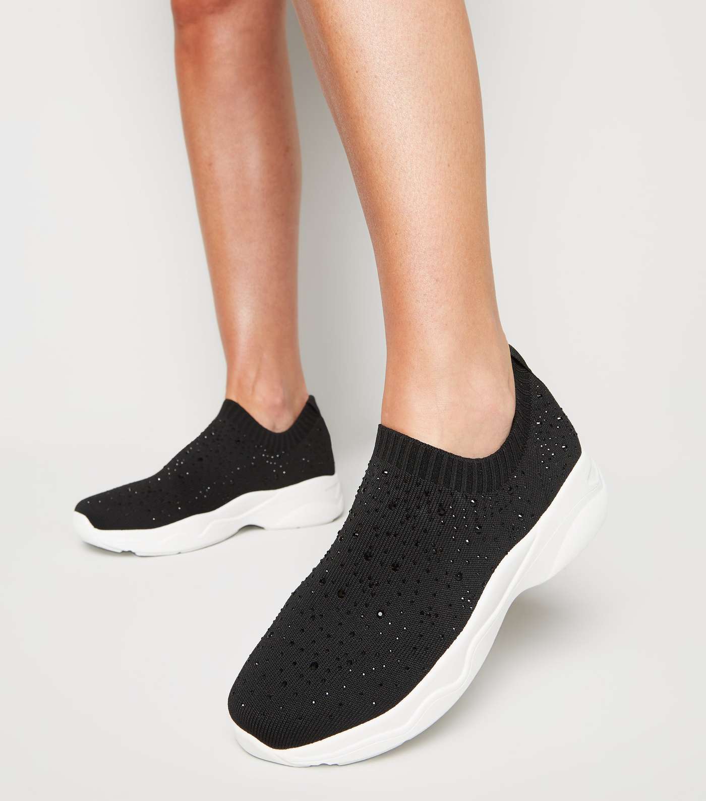 Black Gem Knit Chunky Trainers Image 2