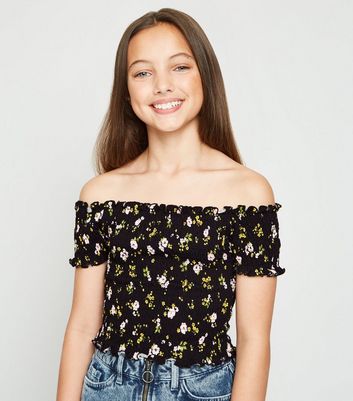 black floral bardot top