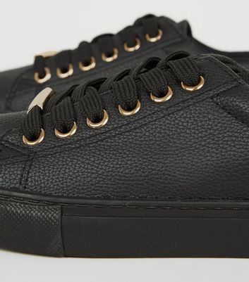 black leather girls trainers
