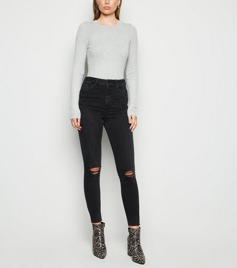 Tall – Schwarze, zerrissene Skinny Jeans mit Taillenbetonung