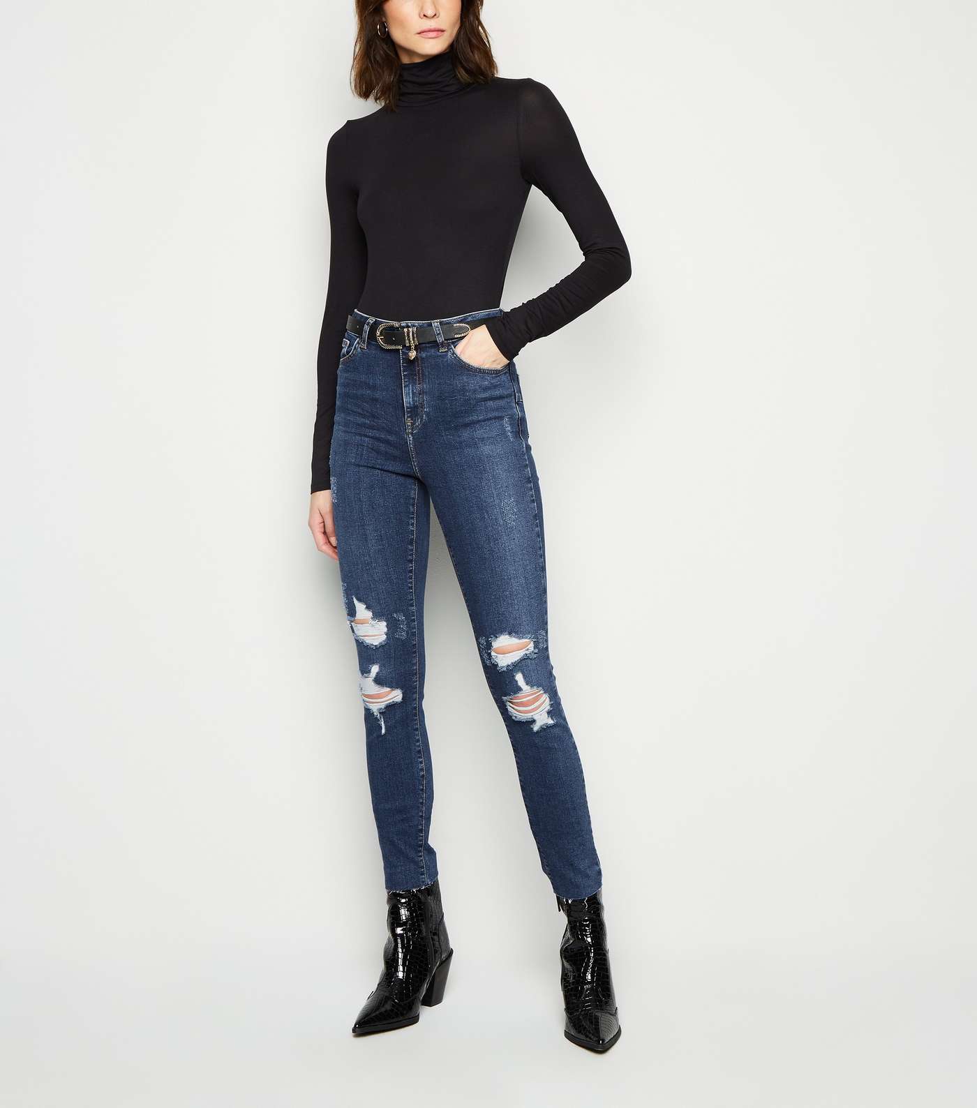 Tall Blue High Rise Ripped 'Lift & Shape' Skinny Jeans