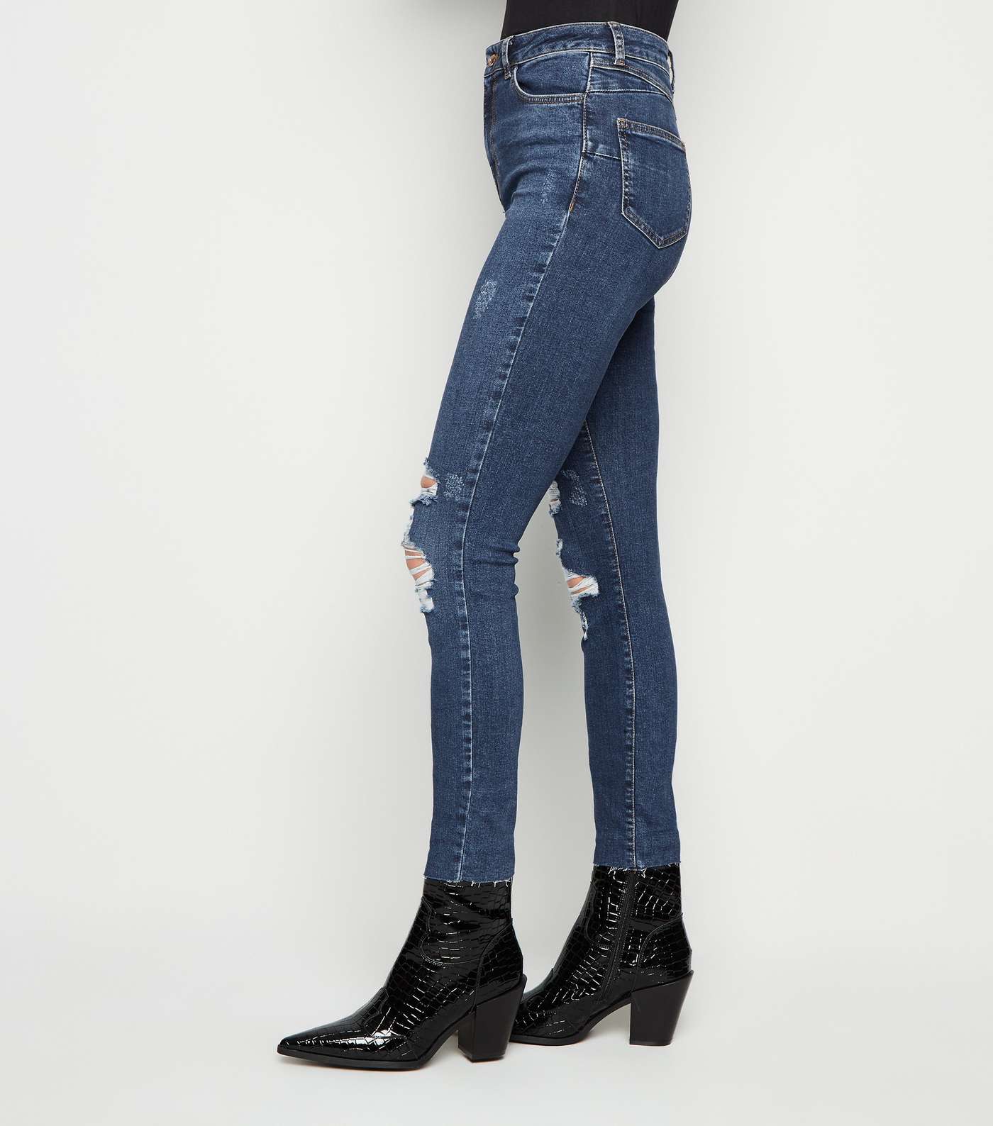Tall Blue High Rise Ripped 'Lift & Shape' Skinny Jeans Image 5