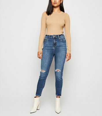 petite high waisted ripped skinny jeans