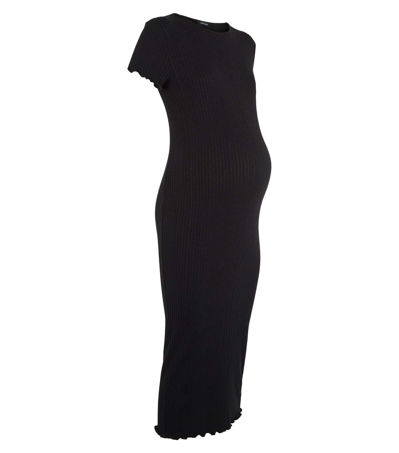 Maternity Black Ribbed Frill Midi Dress Image 4