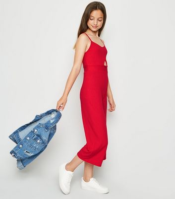 red ribbed jumpsuit