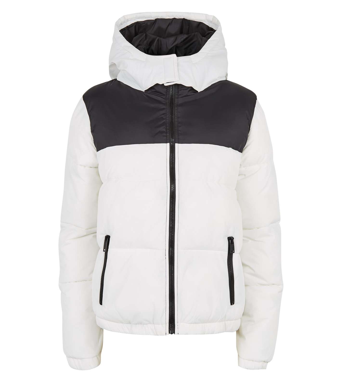 White Colour Block Hooded Puffer Jacket  Image 4