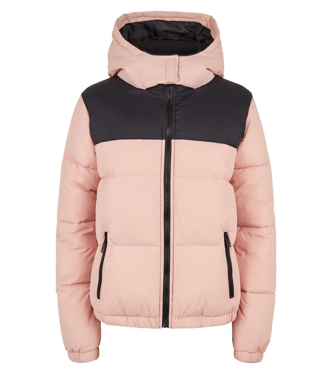 Pink Colour Block Hooded Puffer Jacket  Image 4