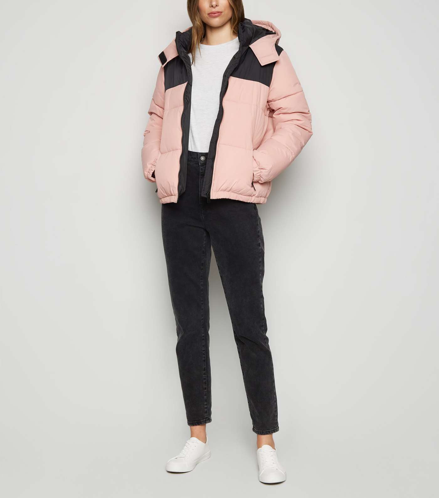 Pink Colour Block Hooded Puffer Jacket  Image 2