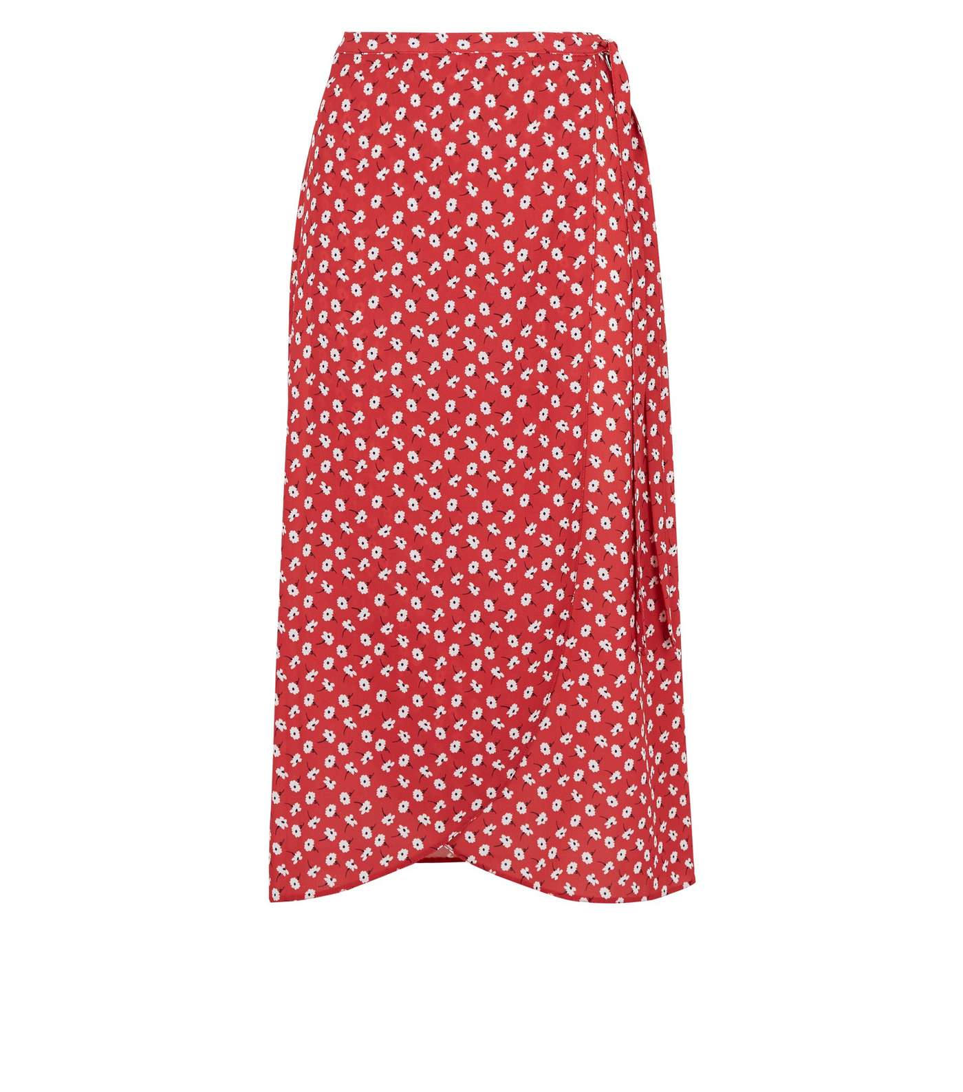 Red Floral Wrap Midi Skirt Image 4