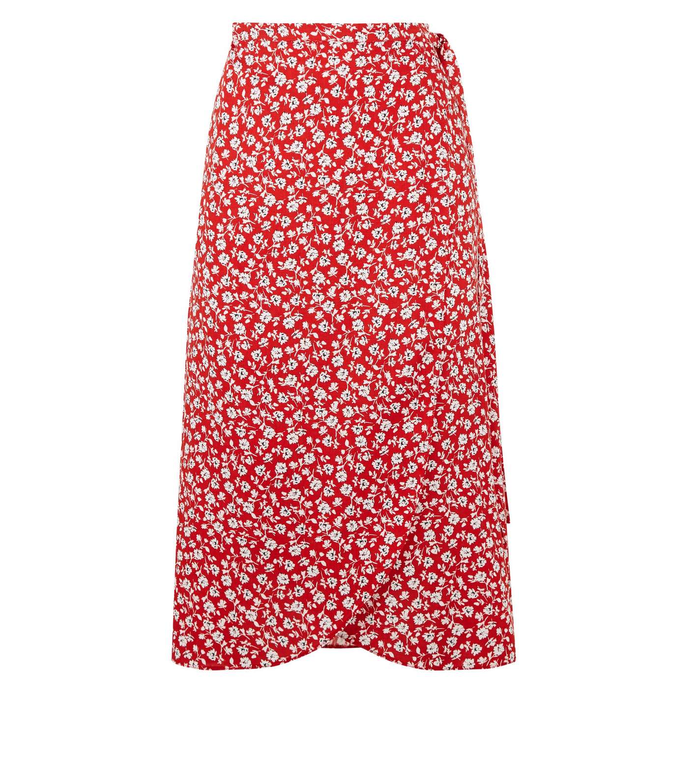Petite Red Floral Wrap Midi Skirt Image 4