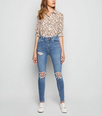 blue ripped high waist super skinny hallie jeans