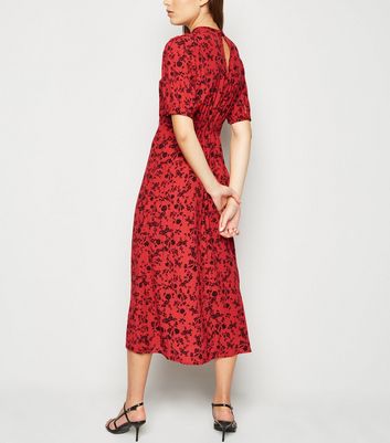 red floral high neck dress