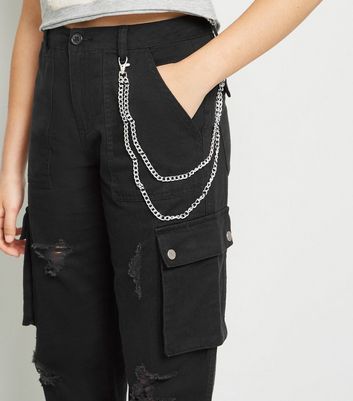 black cargo trousers with chain